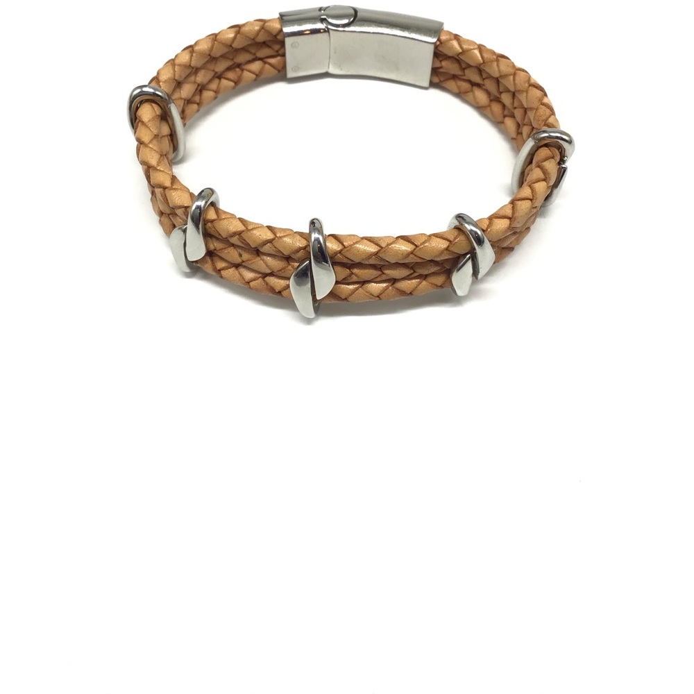 Men’s Leather & Steel Bracelet - Picture 2 of 7